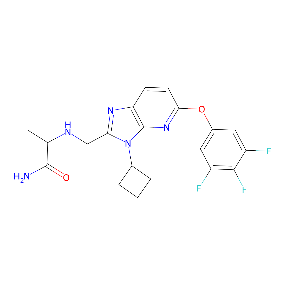 (R)-2-(((3-Cyclobutyl-5-(3,4,5-trifluorophenoxy)-3H-imidazo(4,5-b)pyridin-2-yl)methyl)amino)propanamide molecular structure, CAS 2512197-69-0