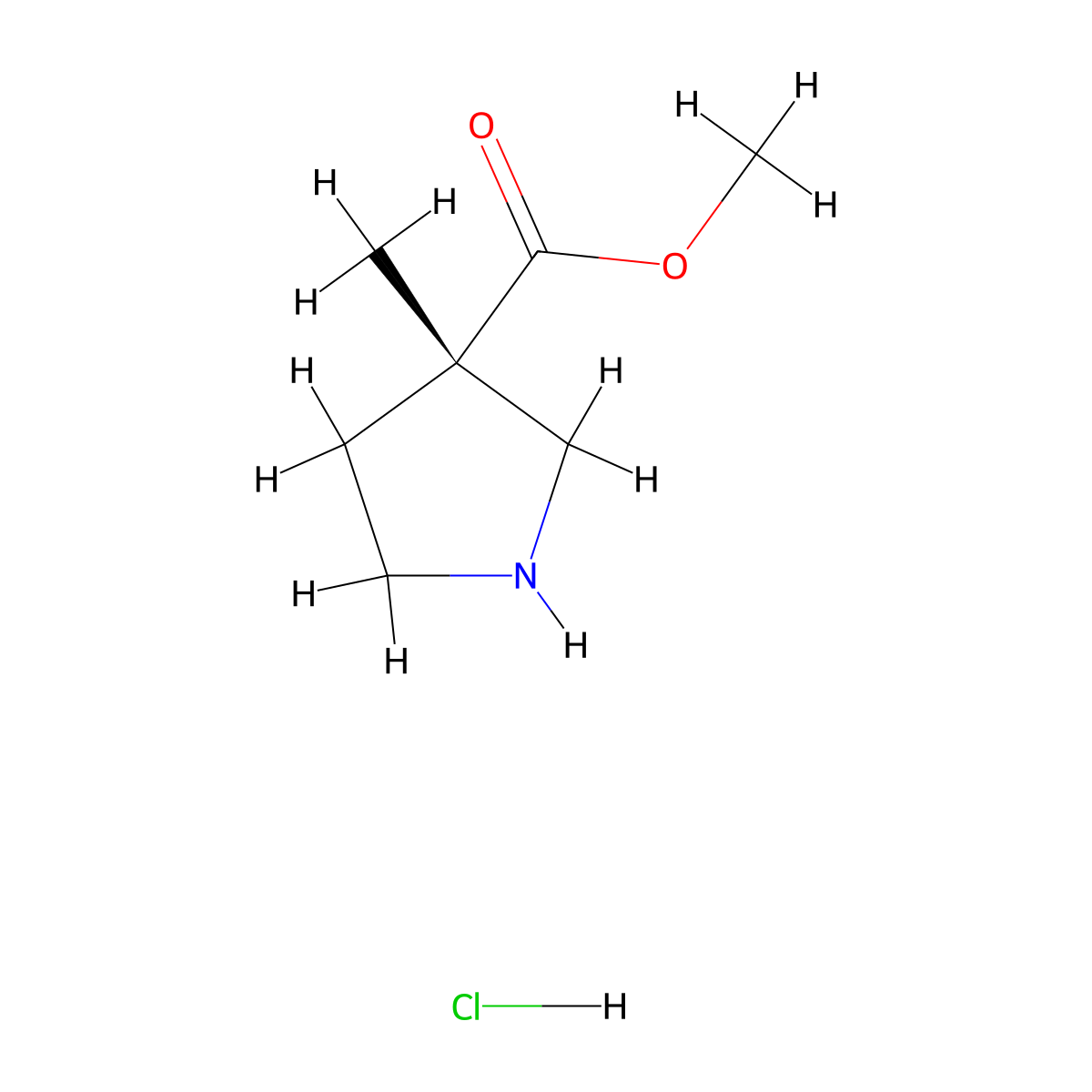 Methyl (3S)-3-methylpyrrolidine-3-carboxylate hydrochloride molecular structure, CAS 2512199-72-1