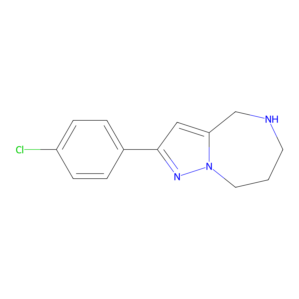 2-(4-chlorophenyl)-5,6,7,8-tetrahydro-4H-pyrazolo[1,5-a][1,4]diazepine molecular structure, CAS 2512200-38-1
