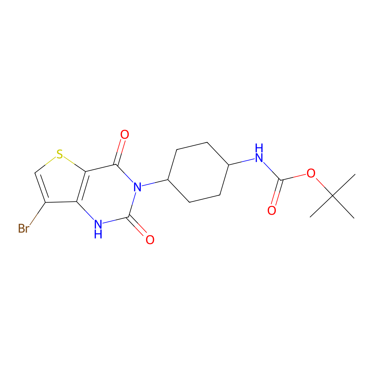 tert-butyl N-(4-{7-bromo-2,4-dioxo-1H,2H,3H,4H-thieno[3,2-d]pyrimidin-3-yl}cyclohexyl)carbamate molecular structure, CAS 2512202-73-0
