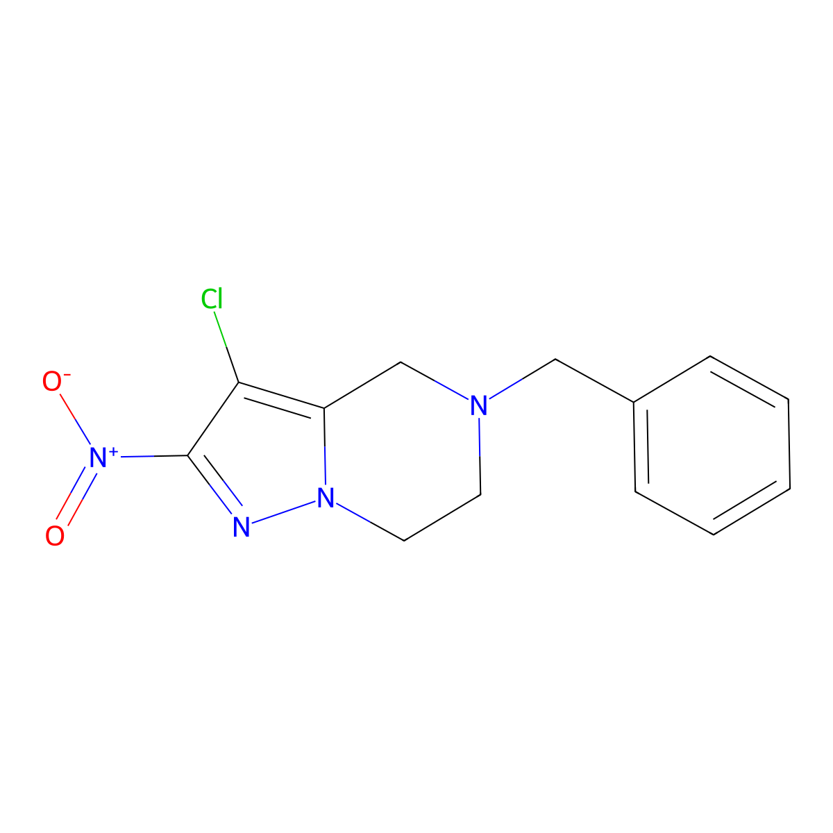 5-Benzyl-3-chloro-2-nitro-4,5,6,7-tetrahydropyrazolo[1,5-a]pyrazine molecular structure, CAS 2512213-73-7