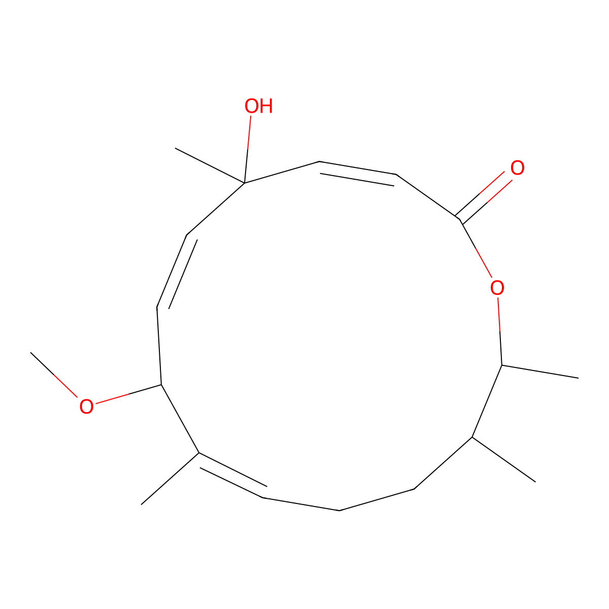 (3E,5R,6E,8S,9E,13S,14R)-5-Hydroxy-8-methoxy-5,9,13,14-tetramethyloxacyclotetradeca-3,6,9-trien-2-one molecular structure, CAS 25129-91-3