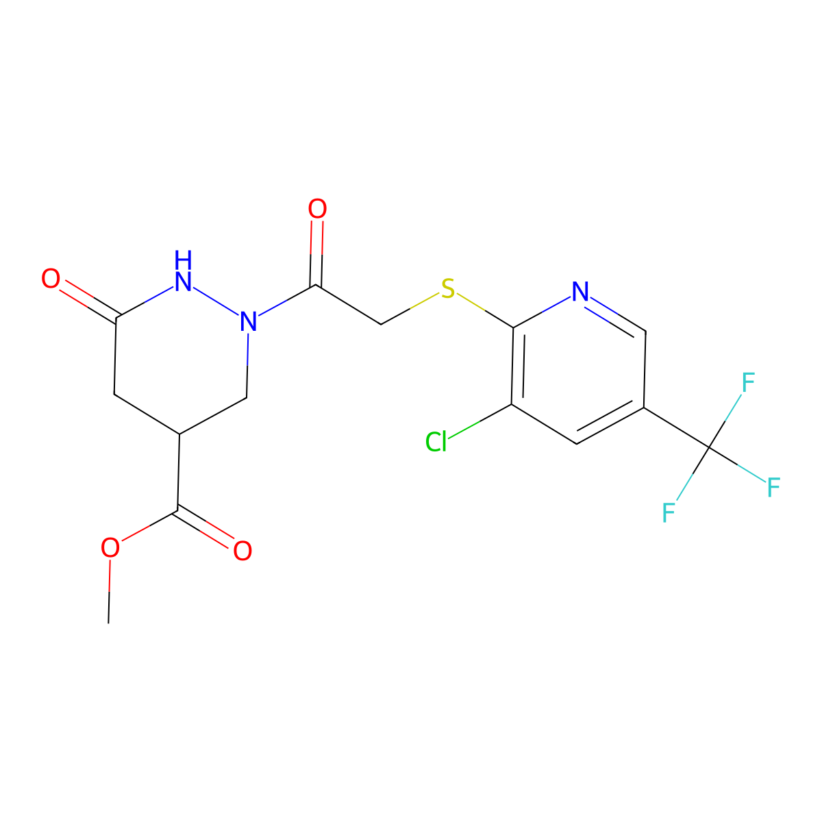 Methyl2-(2-((3-chloro-5-(trifluoromethyl)-2-pyridinyl)sulfanyl)acetyl)-6-oxohexahydro-4-pyridazinecarboxylate molecular structure, CAS 251307-23-0