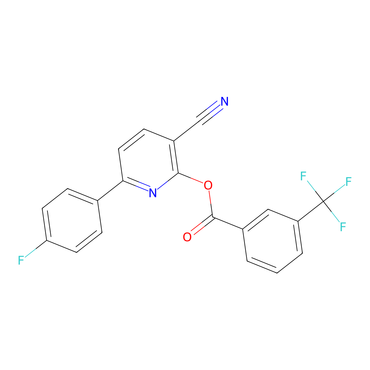 3-Cyano-6-(4-fluorophenyl)-2-pyridinyl 3-(trifluoromethyl)benzenecarboxylate molecular structure, CAS 251307-43-4
