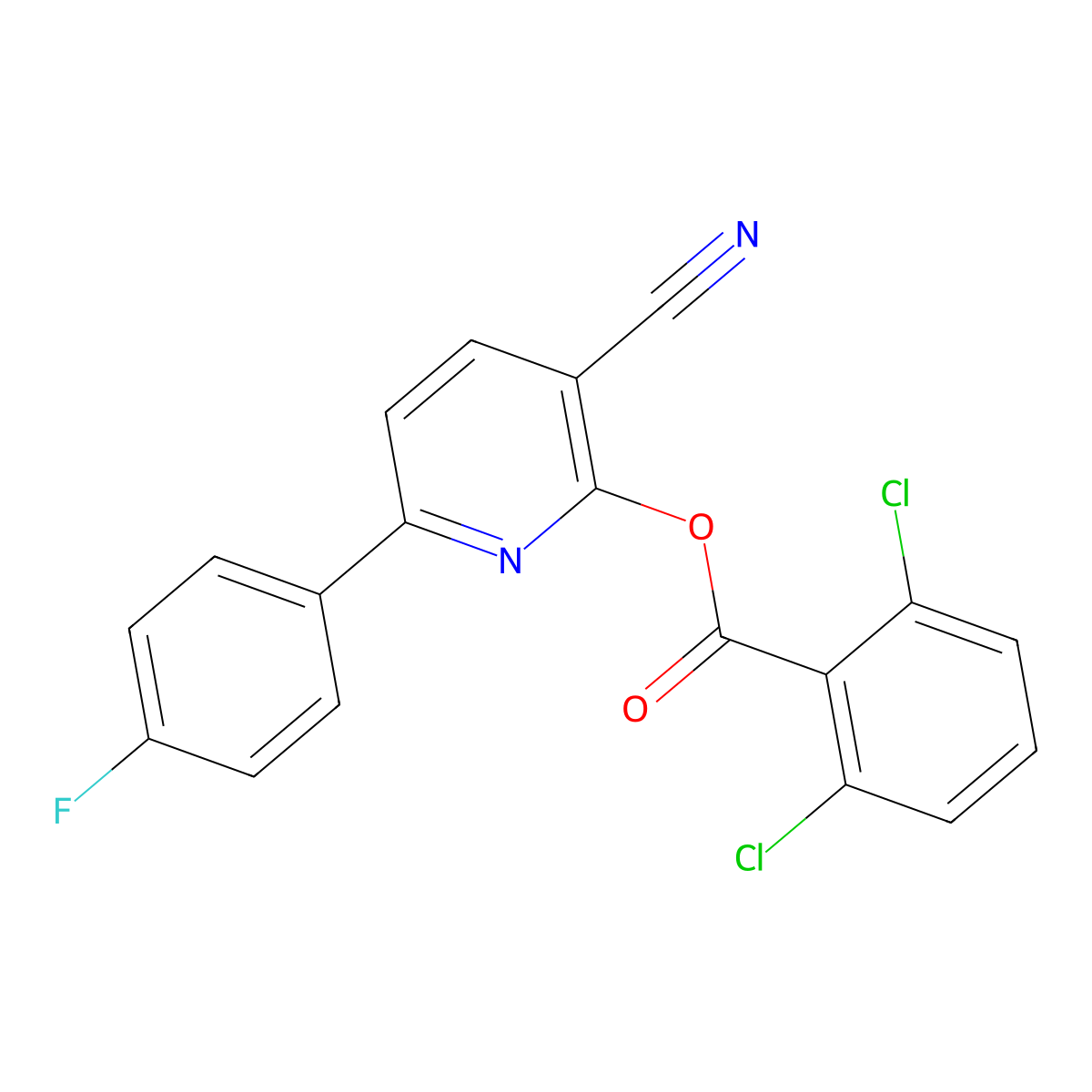 3-Cyano-6-(4-fluorophenyl)-2-pyridinyl 2,6-dichlorobenzenecarboxylate molecular structure, CAS 251307-45-6