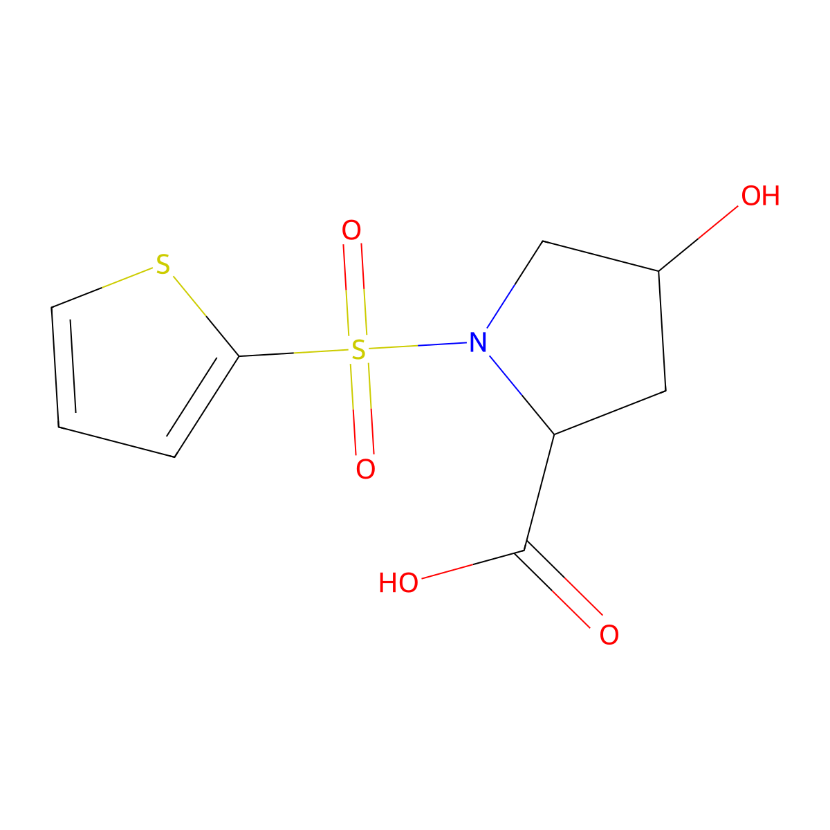 4-Hydroxy-1-(2-thienylsulfonyl)-2-pyrrolidinecarboxylic acid molecular structure, CAS 251310-43-7