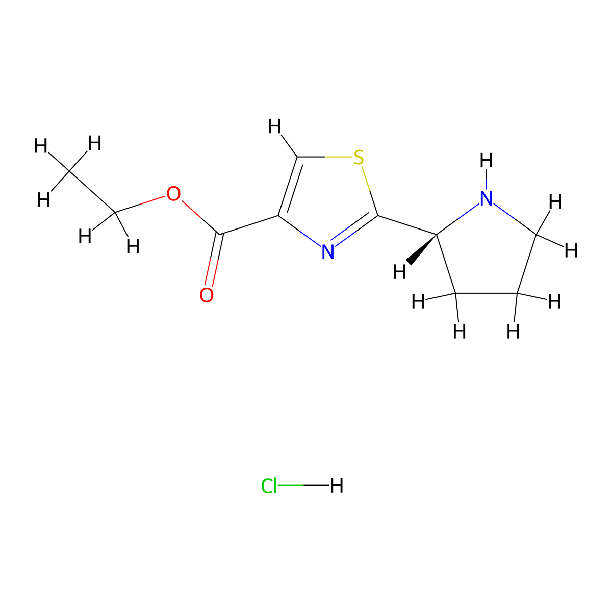 ethyl 2-((R)-pyrrolidin-2-yl)thiazole-4-carboxylate hydrochloride molecular structure, CAS 251349-56-1