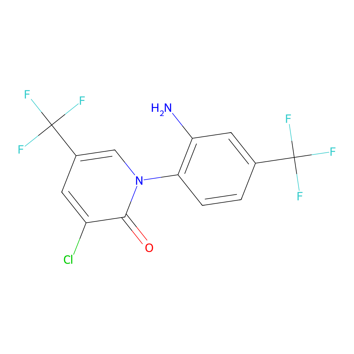 1-[2-Amino-4-(trifluoromethyl)phenyl]-3-chloro-5-(trifluoromethyl)pyridin-2(1H)-one molecular structure, CAS 2514309-37-4