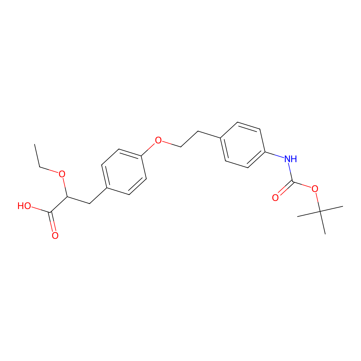 (S)-3-(4-(4-((tert-butoxycarbonyl)amino)phenethoxy)phenyl)-2-ethoxypropanoic acid molecular structure, CAS 251454-45-2
