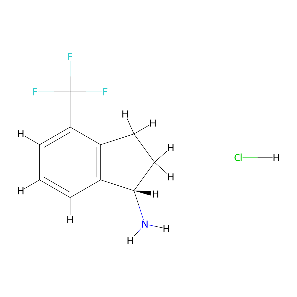 (S)-4-(trifluoromethyl)-2,3-dihydro-1H-inden-1-amine hydrochloride molecular structure, CAS 2514660-83-2