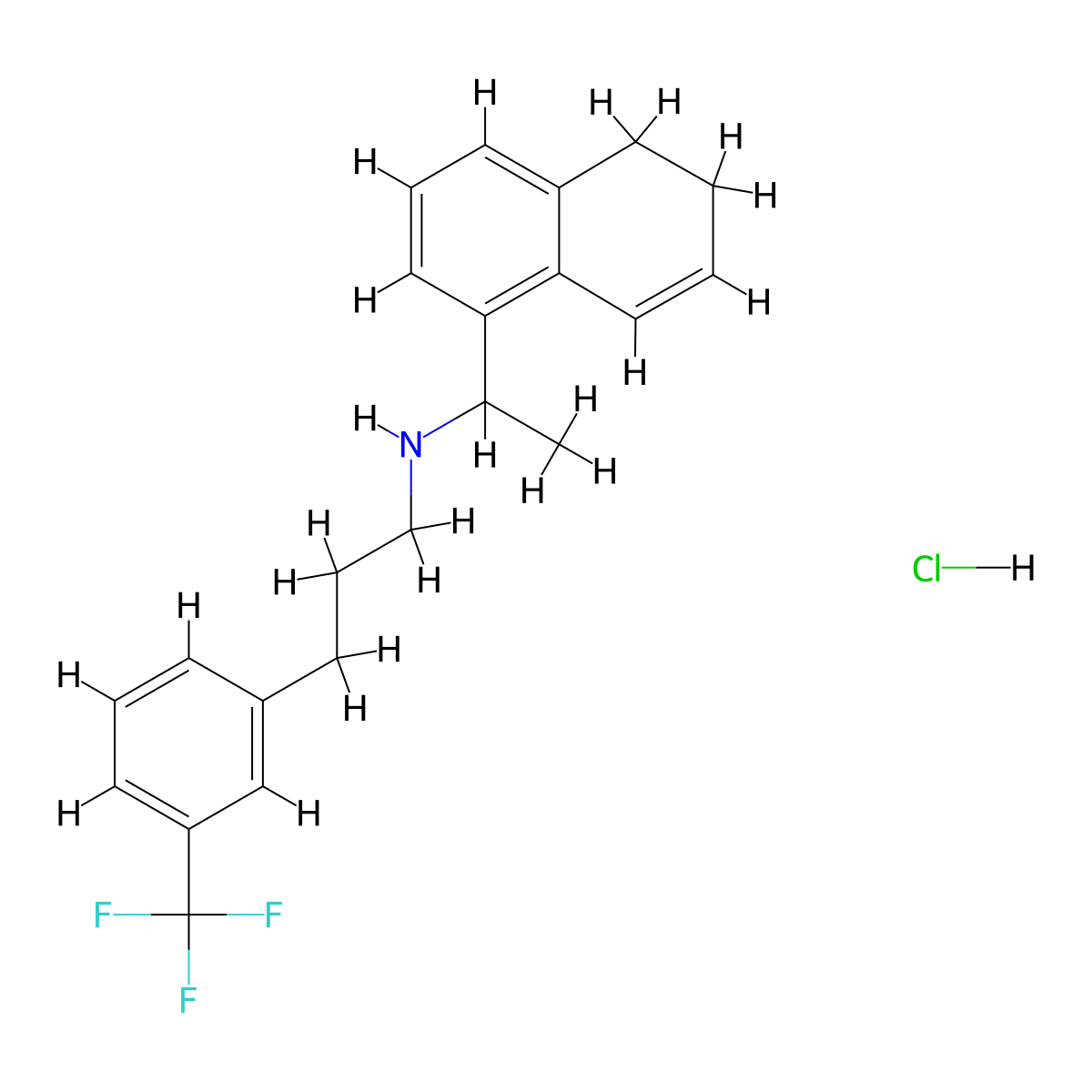 N-(1-(5,6-Dihydronaphthalen-1-yl)ethyl)-3-(3-(trifluoromethyl)phenyl)propan-1-amine hydrochloride molecular structure, CAS 2514708-62-2