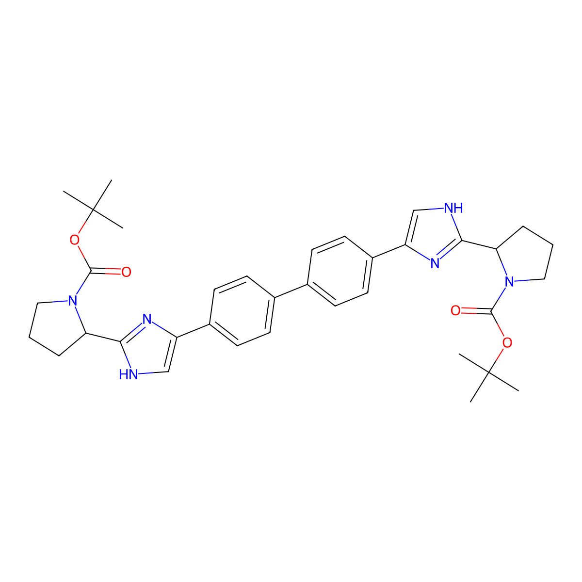 Di-tert-butyl (2s,2's)-2,2'-(4,4'-biphenyldiylbis(1h-imidazole-5,2-diyl))di(1-pyrrolidinecarboxylate) molecular structure, CAS 2514710-26-8