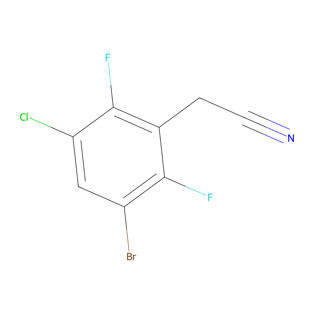 3-Bromo-5-chloro-2,6-difluorophenylacetonitrile molecular structure, CAS 2514730-16-4