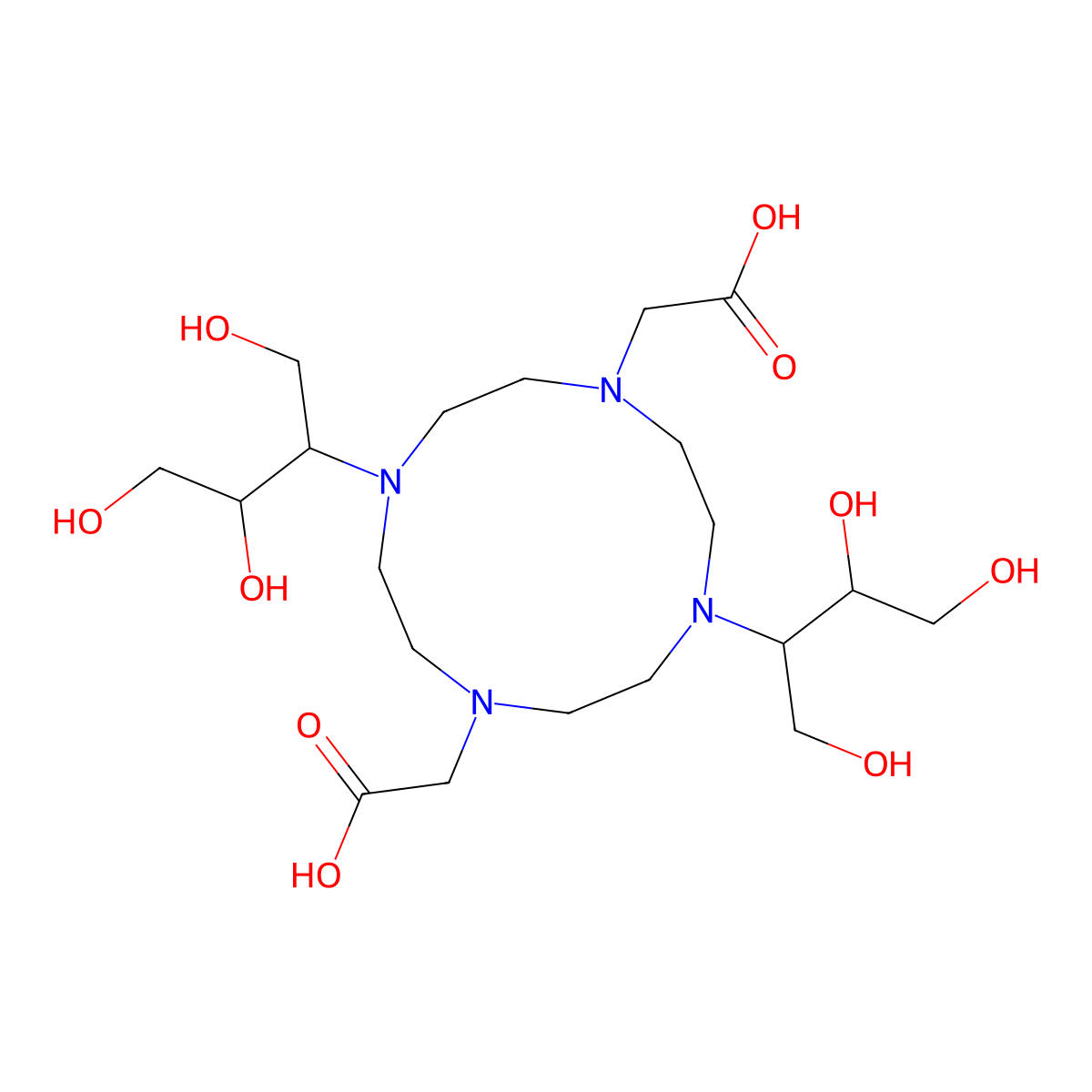 2,2'-(4,10-bis(1,3,4-Trihydroxybutan-2-yl)-1,4,7,10-tetraazacyclododecane-1,7-diyl)diacetic acid molecular structure, CAS 2514736-58-2