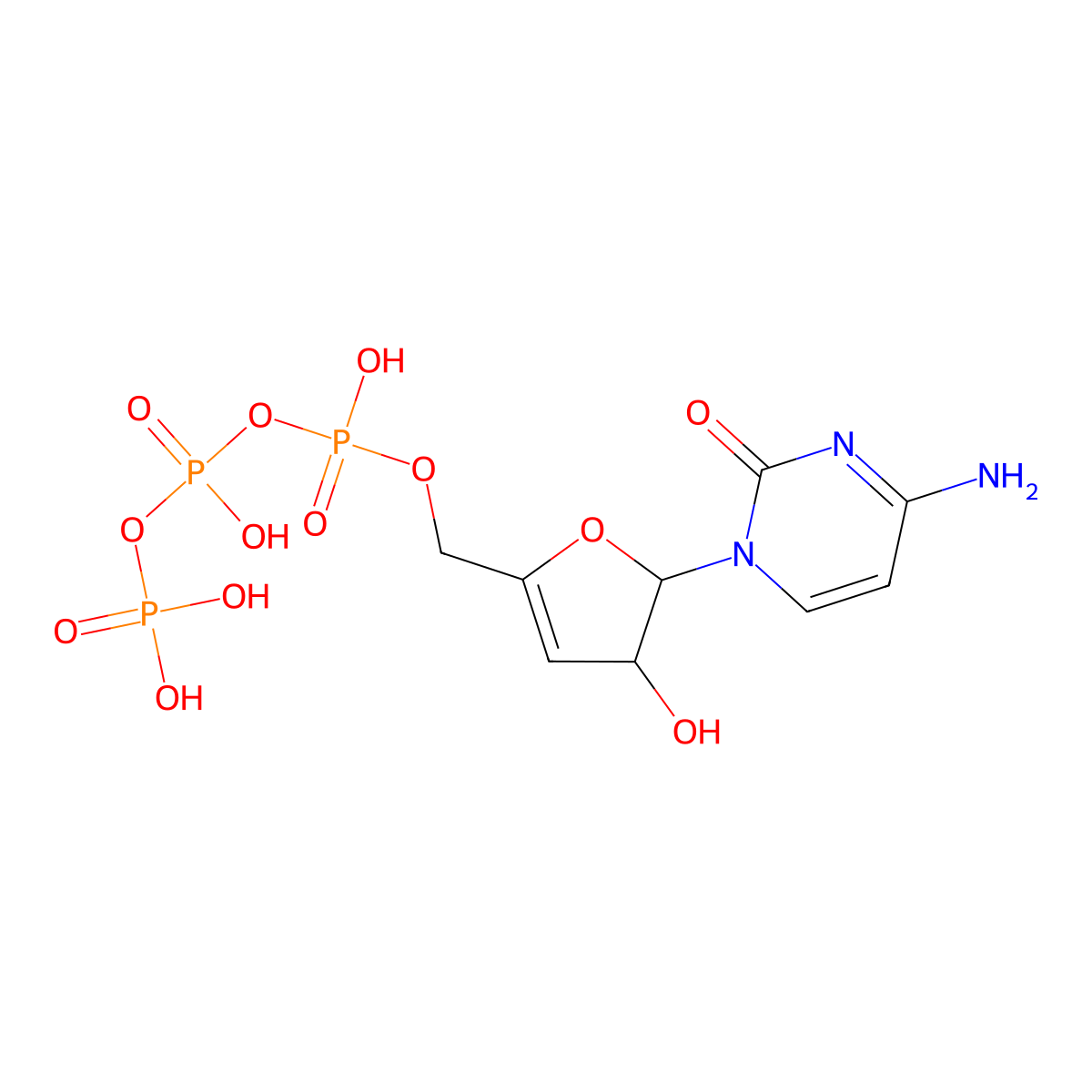 (5-(4-Amino-2-oxopyrimidin-1(2H)-yl)-4-hydroxy-4,5-dihydrofuran-2-yl)methyl tetrahydrogen triphosphate molecular structure, CAS 2514801-98-8