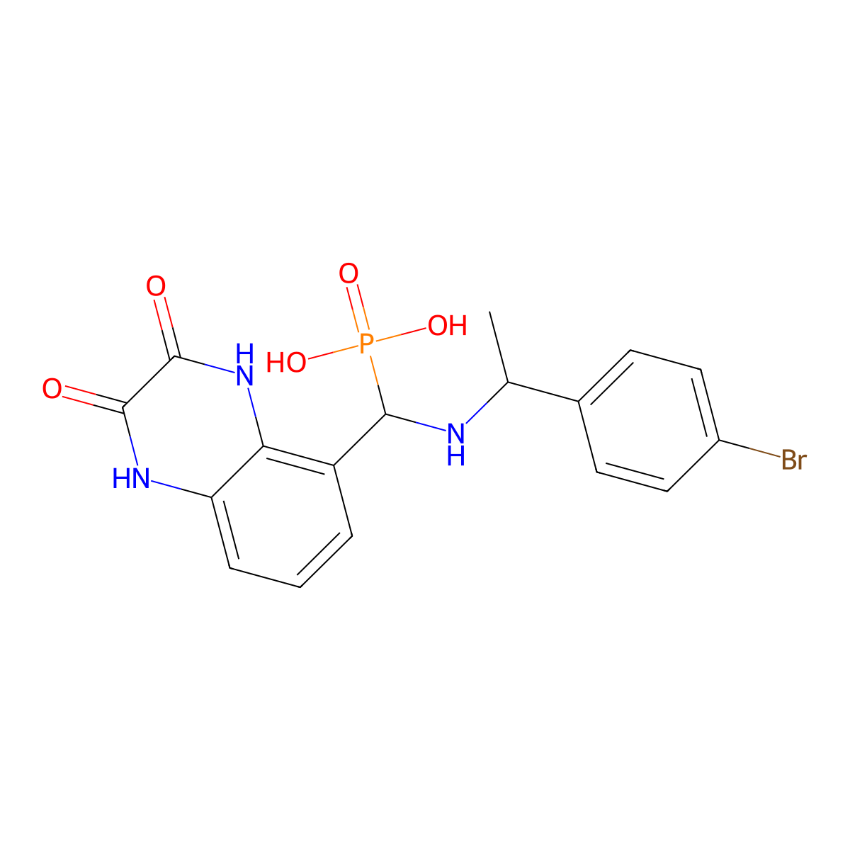 [[1-(4-Bromophenyl)ethylamino]-(2,3-dioxo-1,4-dihydroquinoxalin-5-yl)methyl]phosphonic acid molecular structure, CAS 2514919-70-9