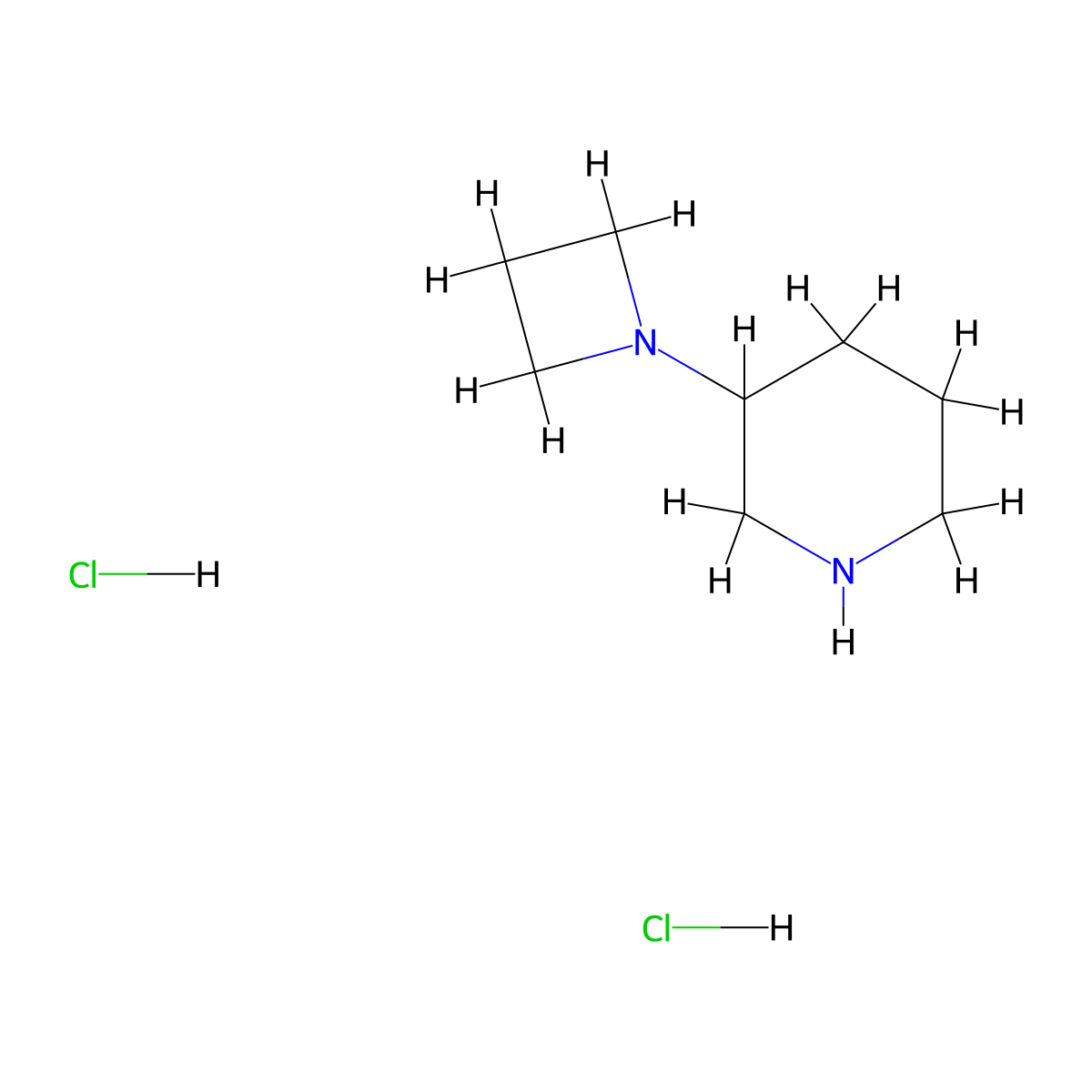 3-(1-Azetidinyl)-piperidine dihydrochloride molecular structure, CAS 2514936-14-0