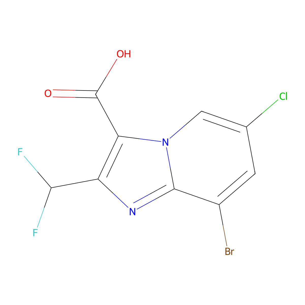 8-Bromo-6-chloro-2-(difluoromethyl)imidazo[1,2-a]pyridine-3-carboxylic acid molecular structure, CAS 2514942-12-0