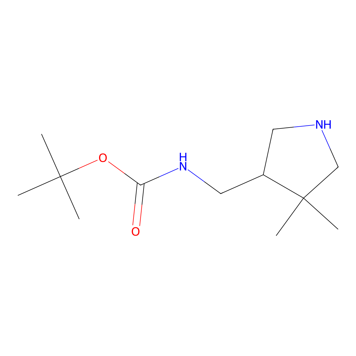 tert-butyl N-[[(3R)-4,4-dimethylpyrrolidin-3-yl]methyl]carbamate molecular structure, CAS 2514950-78-6