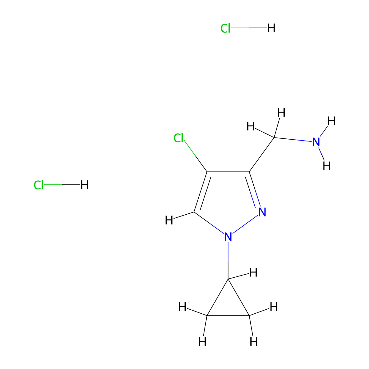 (4-Chloro-1-cyclopropylpyrazol-3-yl)methanamine;dihydrochloride molecular structure, CAS 2514953-03-6