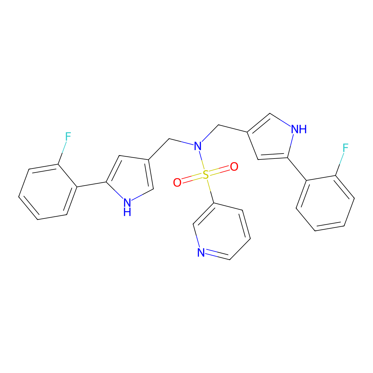 N,N-Bis((5-(2-fluorophenyl)-1H-pyrrol-3-yl)methyl)pyridine-3-sulfonamide molecular structure, CAS 2514957-29-8