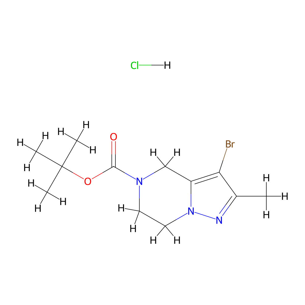 tert-butyl 3-bromo-2-methyl-6,7-dihydropyrazolo[1,5-a]pyrazine-5(4H)-carboxylate hydrochloride molecular structure, CAS 2514957-84-5