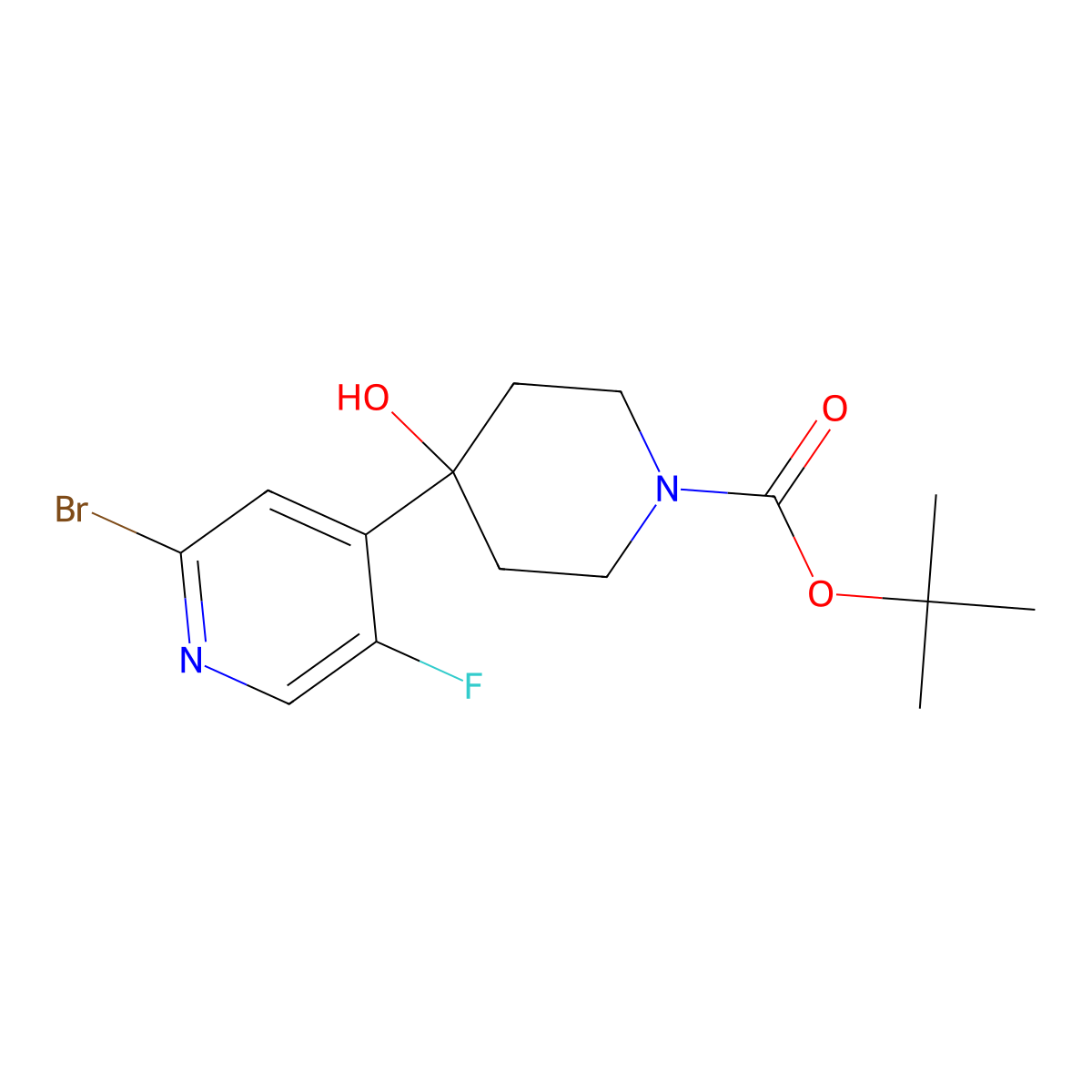 Tert-butyl 4-(2-bromo-5-fluoropyridin-4-yl)-4-hydroxypiperidine-1-carboxylate molecular structure, CAS 2514957-86-7