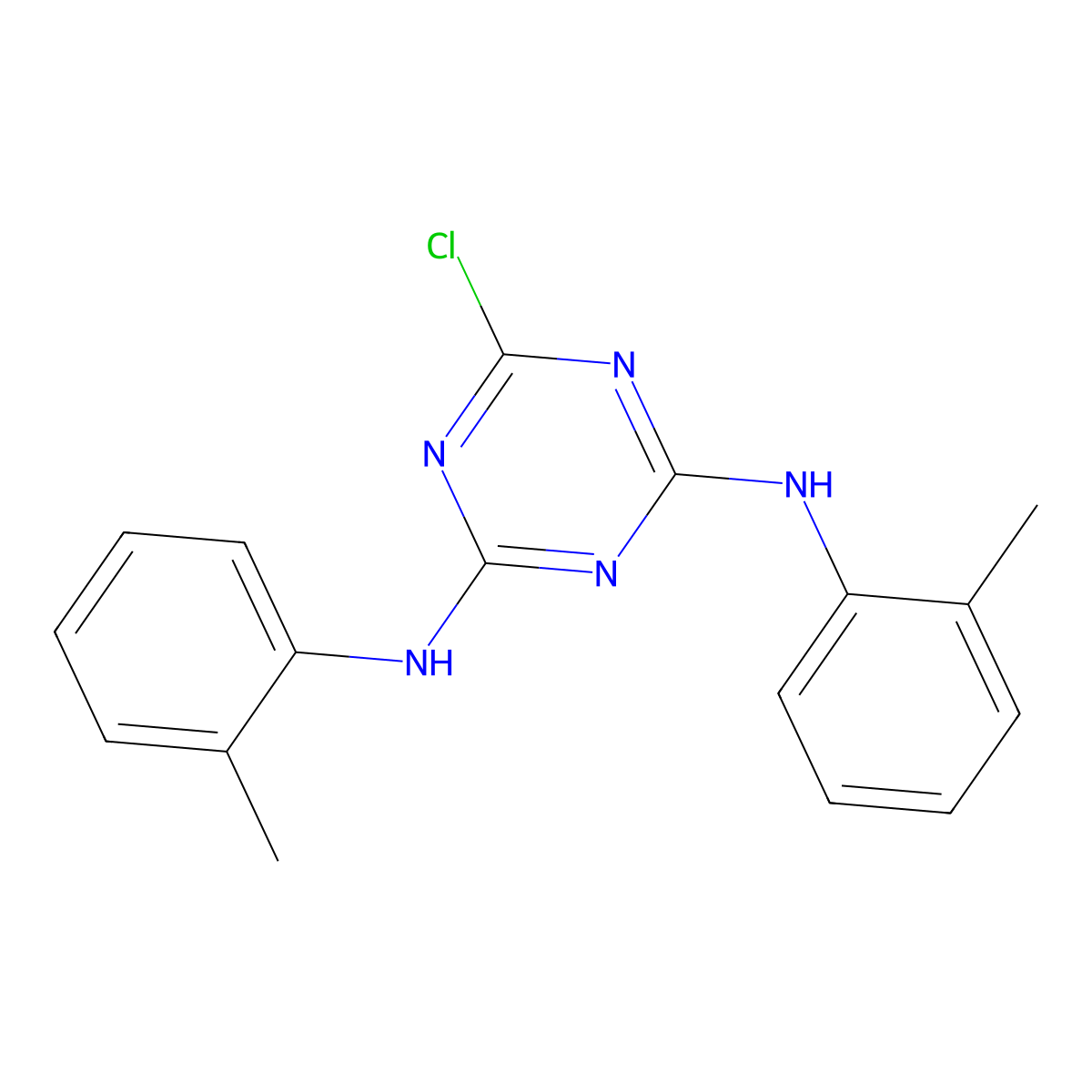 6-chloro-N,N'-bis(2-methylphenyl)-1,3,5-triazine-2,4-diamine molecular structure, CAS 2515-29-9
