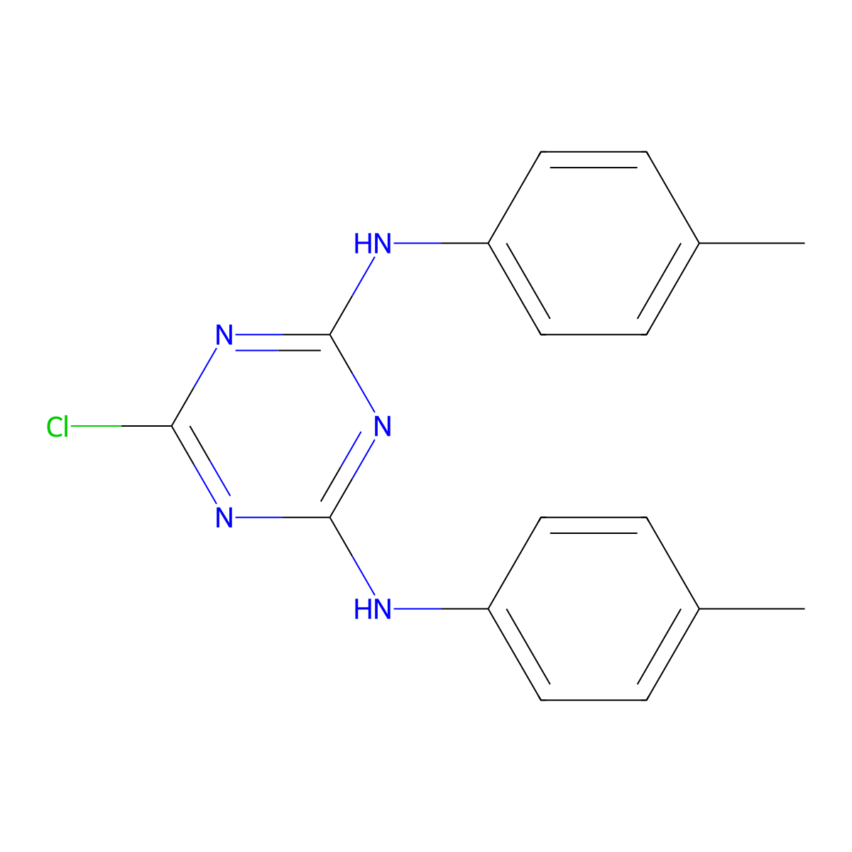 1,3,5-Triazine-2,4-diamine, 6-chloro-N,N'-bis(4-methylphenyl)- molecular structure, CAS 2515-30-2