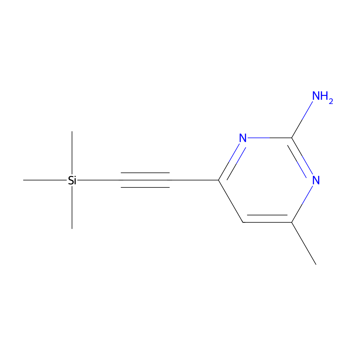 4-Methyl-6-((trimethylsilyl)ethynyl)pyrimidin-2-amine molecular structure, CAS 2516602-01-8