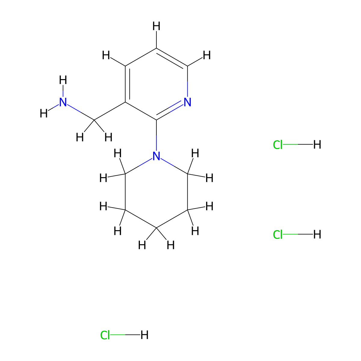 2-(1-Piperidinyl)-3-pyridinemethanamine 3HCl molecular structure, CAS 2517201-72-6