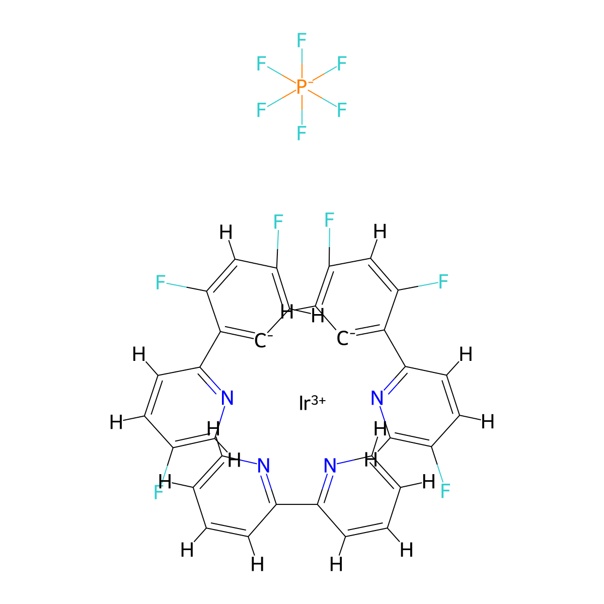 Iridium-(2,2'-bipyridine-κN1,κN1')bis[3,5-difluoro-2-(5-fluoro-2-pyridinyl-κN)phenyl-κC]-hexafluorophosphate molecular structure, CAS 2517366-62-8