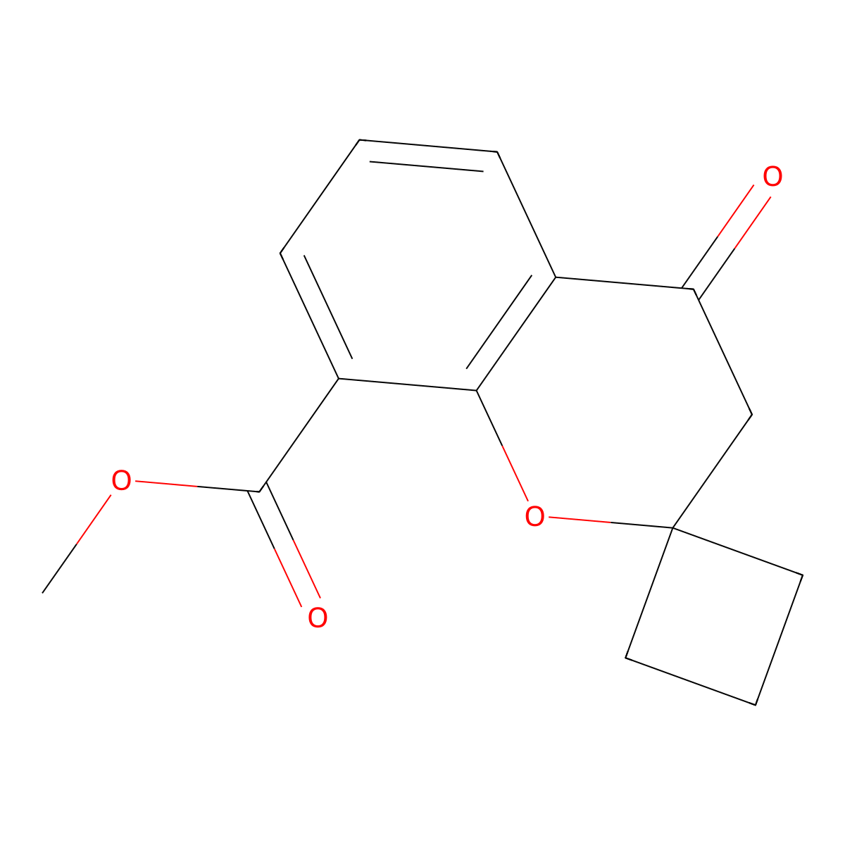 Methyl 4-oxo-3,4-dihydrospiro[1-benzopyran-2,1'-cyclobutane]-8-carboxylate molecular structure, CAS 2517689-00-6