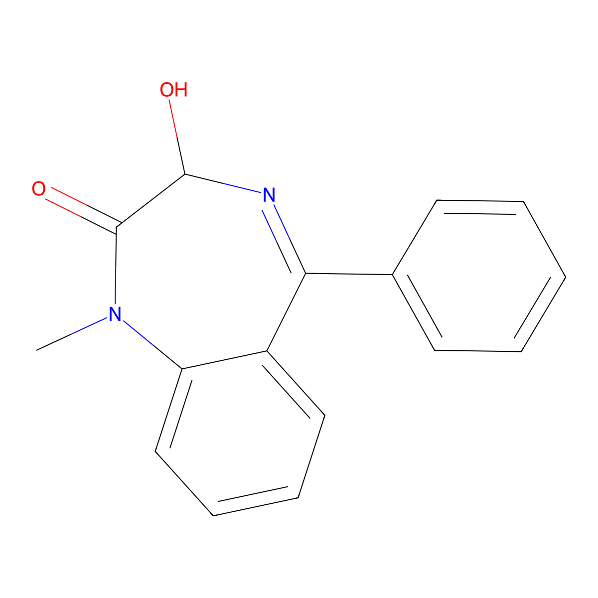 3-Hydroxy-1-methyl-5-phenyl-1,3-dihydro-2H-1,4-benzodiazepin-2-one molecular structure, CAS 25177-93-9