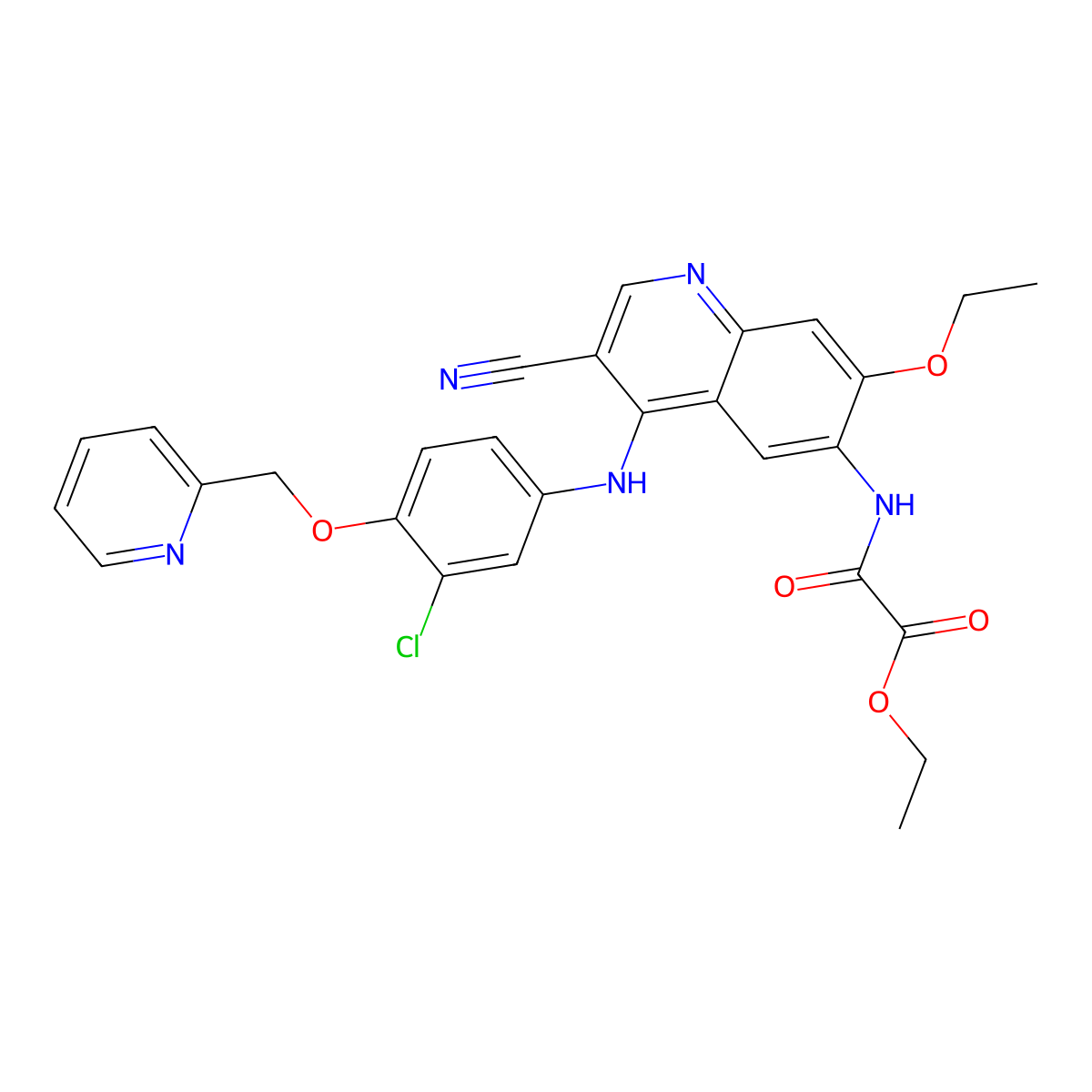 Ethyl 2-(4-(3-chloro-4-(pyridin-2-ylmethoxy)phenylamino)-3-cyano-7-ethoxyquinolin-6-ylamino)-2-oxoacetate molecular structure, CAS 2517748-01-3