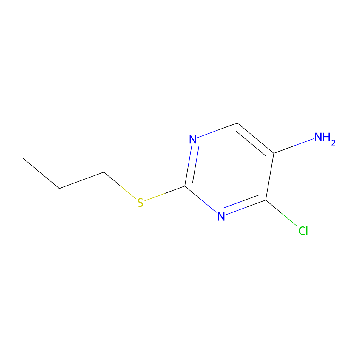 4-Chloro-2-(propylsulfanyl)pyrimidin-5-amine molecular structure, CAS 2518048-22-9