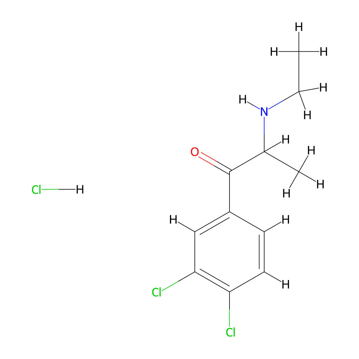 1-(3,4-Dichlorophenyl)-2-(ethylamino)-1-propanone, monohydrochloride molecular structure, CAS 2518105-51-4