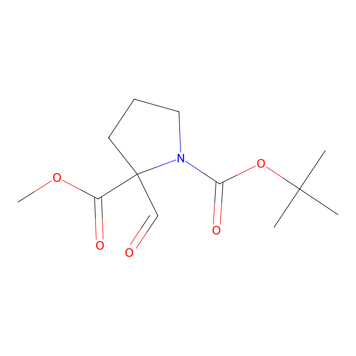 1-tert-butyl 2-methyl (2R)-2-formylpyrrolidine-1,2-dicarboxylate molecular structure, CAS 2518420-97-6