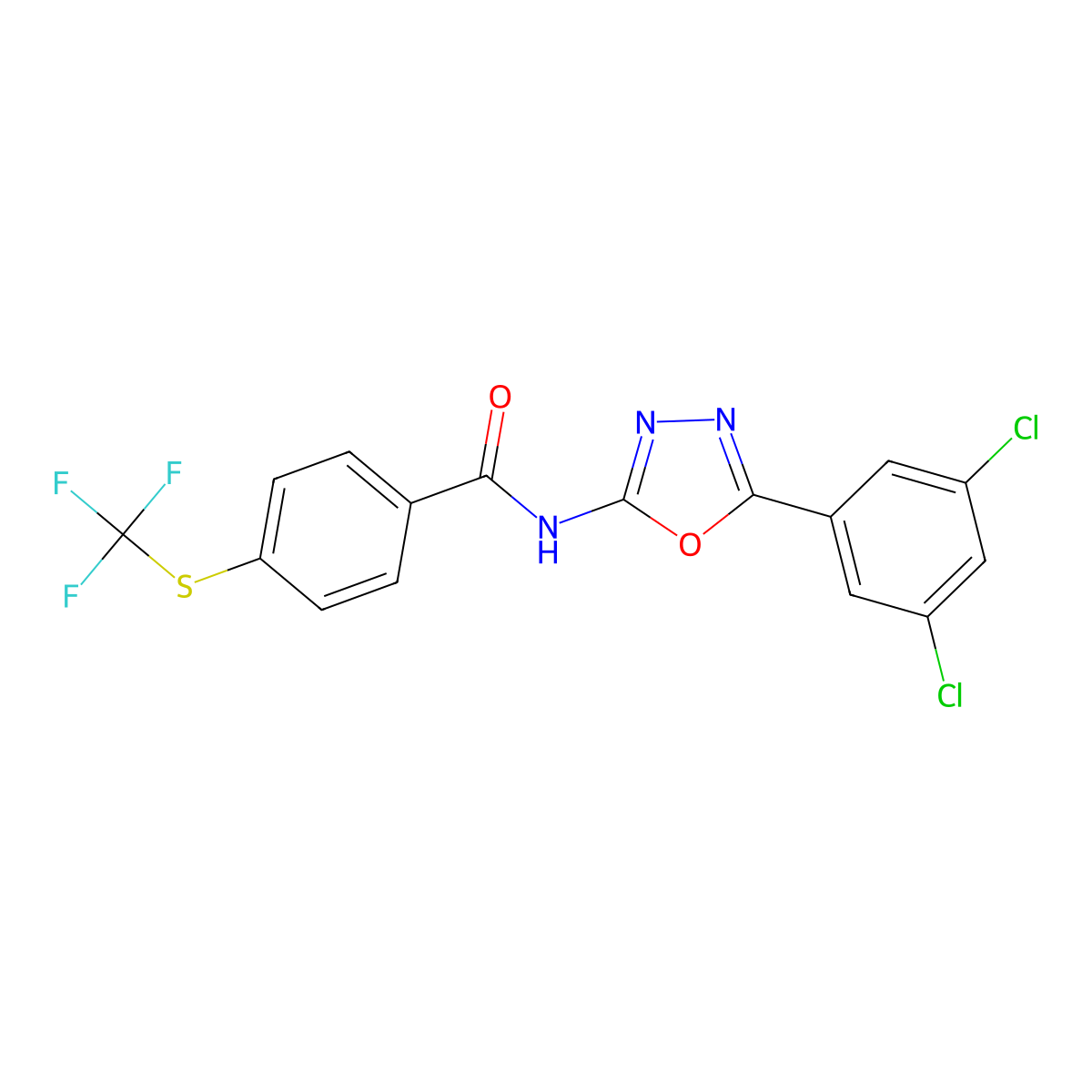 N-[5-(3,5-dichlorophenyl)-1,3,4-oxadiazol-2-yl]-4-(trifluoromethylsulfanyl)benzamide molecular structure, CAS 2519410-44-5