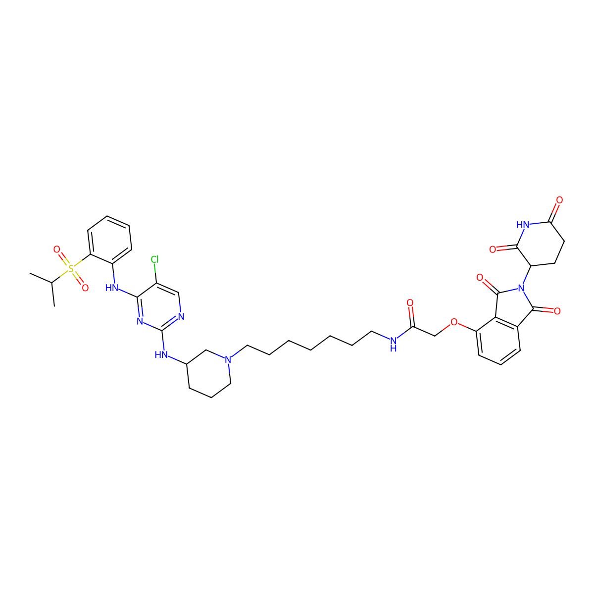 N-(7-((R)-3-((5-Chloro-4-((2-(isopropylsulfonyl)phenyl)amino)pyrimidin-2-yl)amino)piperidin-1-yl)heptyl)-2-((2-(2,6-dioxopiperidin-3-yl)-1,3-dioxoisoindolin-4-yl)oxy)acetamide molecular structure, CAS 2519823-34-6