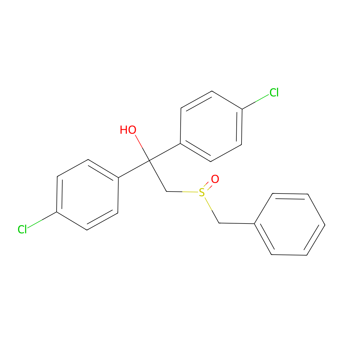 2-(Benzylsulfinyl)-1,1-bis(4-chlorophenyl)-1-ethanol molecular structure, CAS 252026-74-7