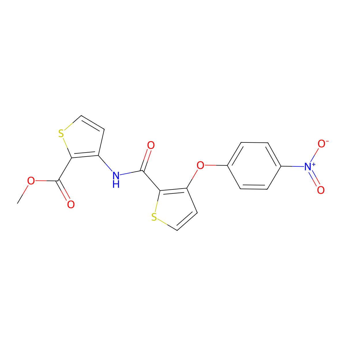 Methyl 3-({[3-(4-nitrophenoxy)-2-thienyl]carbonyl}amino)-2-thiophenecarboxylate molecular structure, CAS 252026-87-2