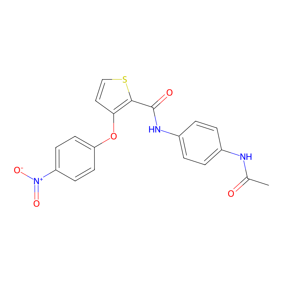 N-(4-acetamidophenyl)-3-(4-nitrophenoxy)thiophene-2-carboxamide molecular structure, CAS 252026-94-1