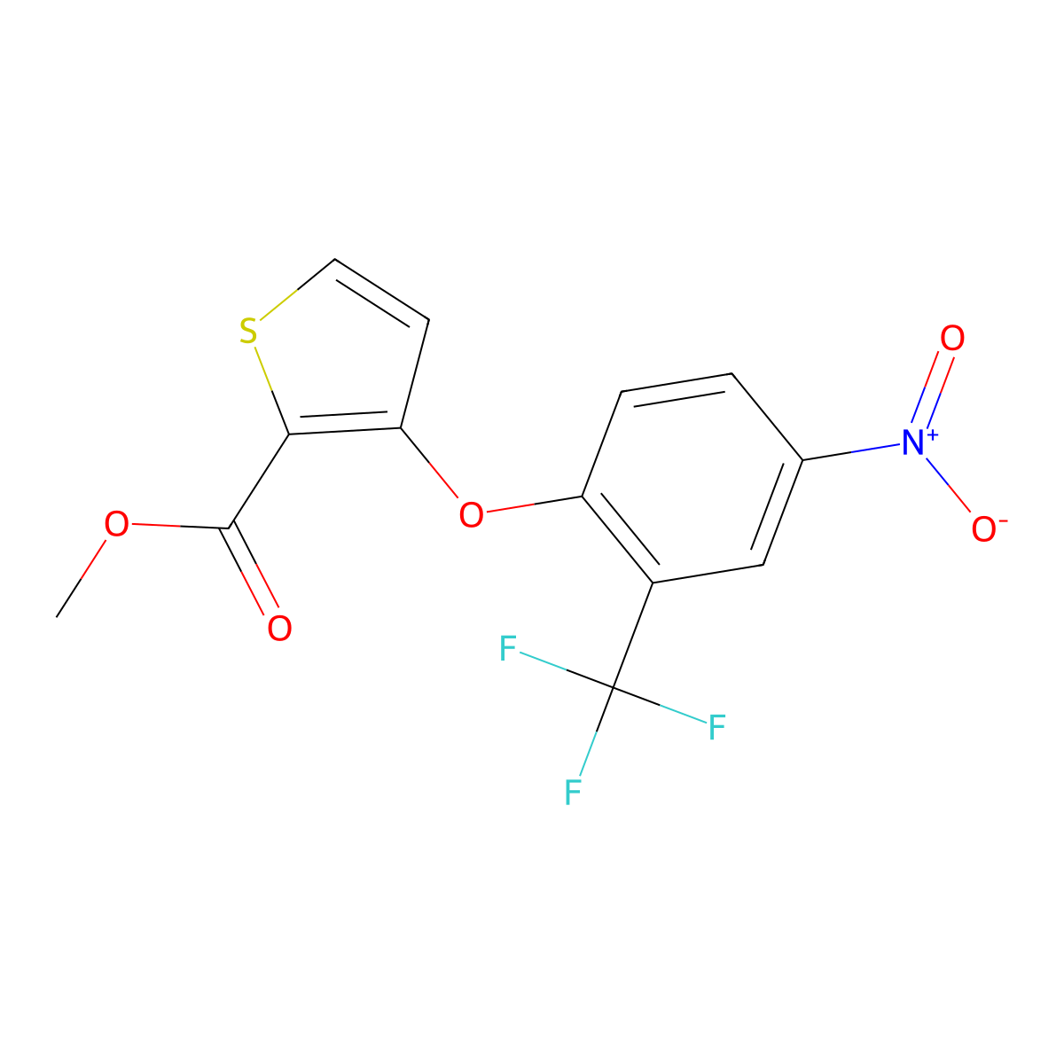 Methyl 3-[4-nitro-2-(trifluoromethyl)phenoxy]-2-thiophenecarboxylate molecular structure, CAS 252026-98-5