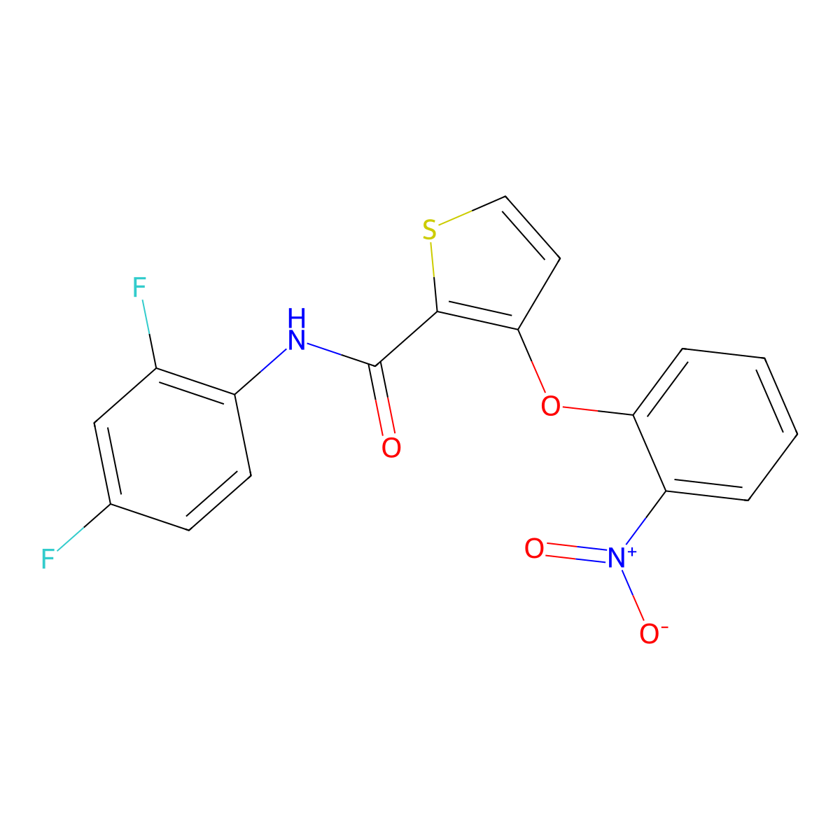 N-(2,4-difluorophenyl)-3-(2-nitrophenoxy)thiophene-2-carboxamide molecular structure, CAS 252027-00-2