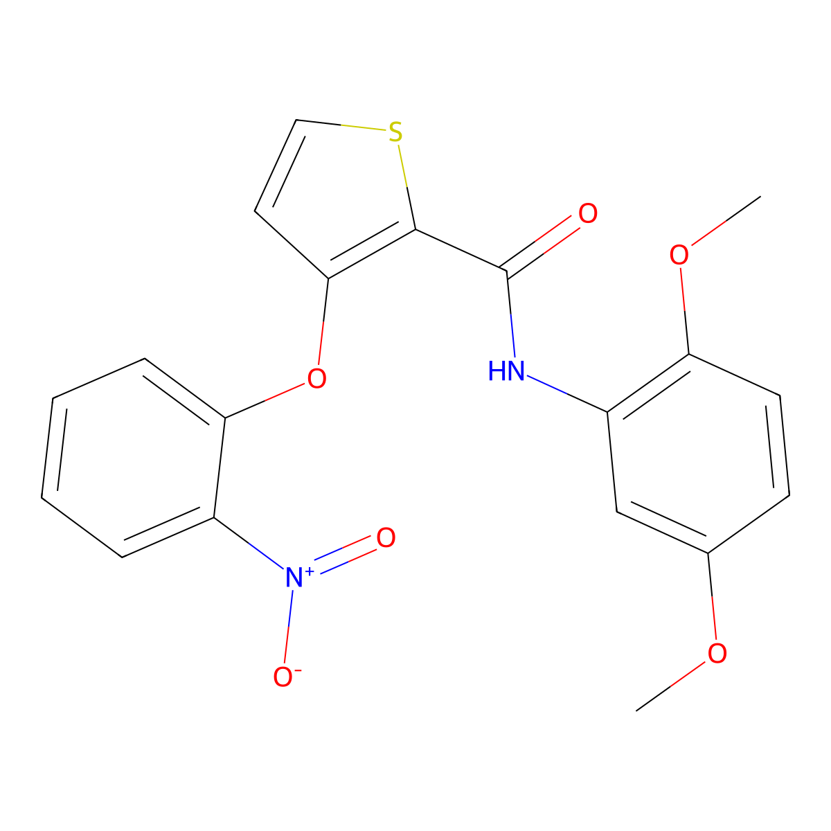 N-(2,5-dimethoxyphenyl)-3-(2-nitrophenoxy)thiophene-2-carboxamide molecular structure, CAS 252027-02-4