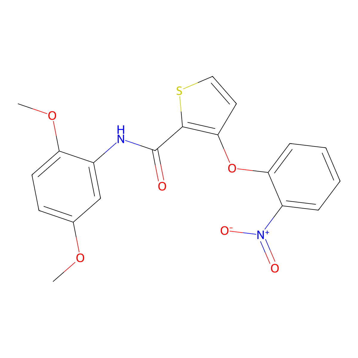 N-(2,5-dimethoxyphenyl)-3-(2-nitrophenoxy)thiophene-2-carboxamide molecular structure, CAS 252027-02-4