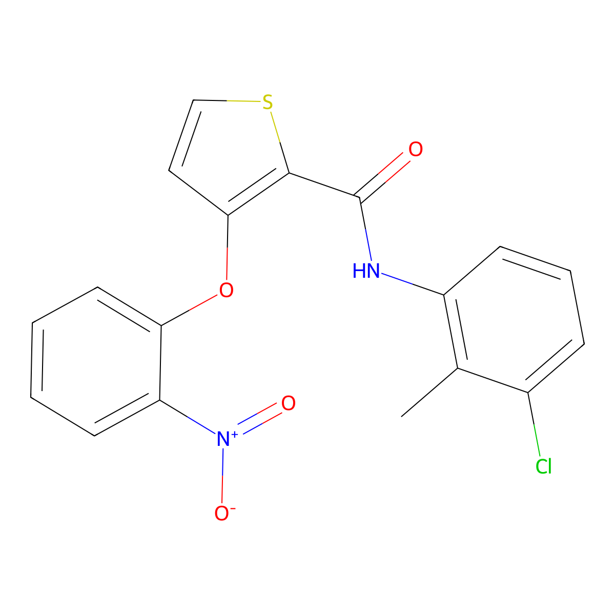 N-(3-chloro-2-methylphenyl)-3-(2-nitrophenoxy)thiophene-2-carboxamide molecular structure, CAS 252027-04-6