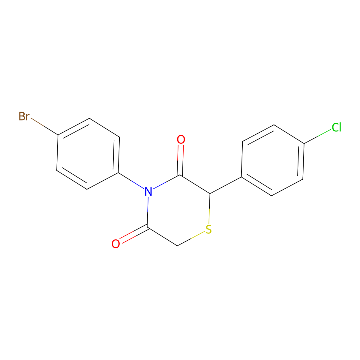 4-(4-Bromophenyl)-2-(4-chlorophenyl)thiomorpholine-3,5-dione molecular structure, CAS 252027-07-9