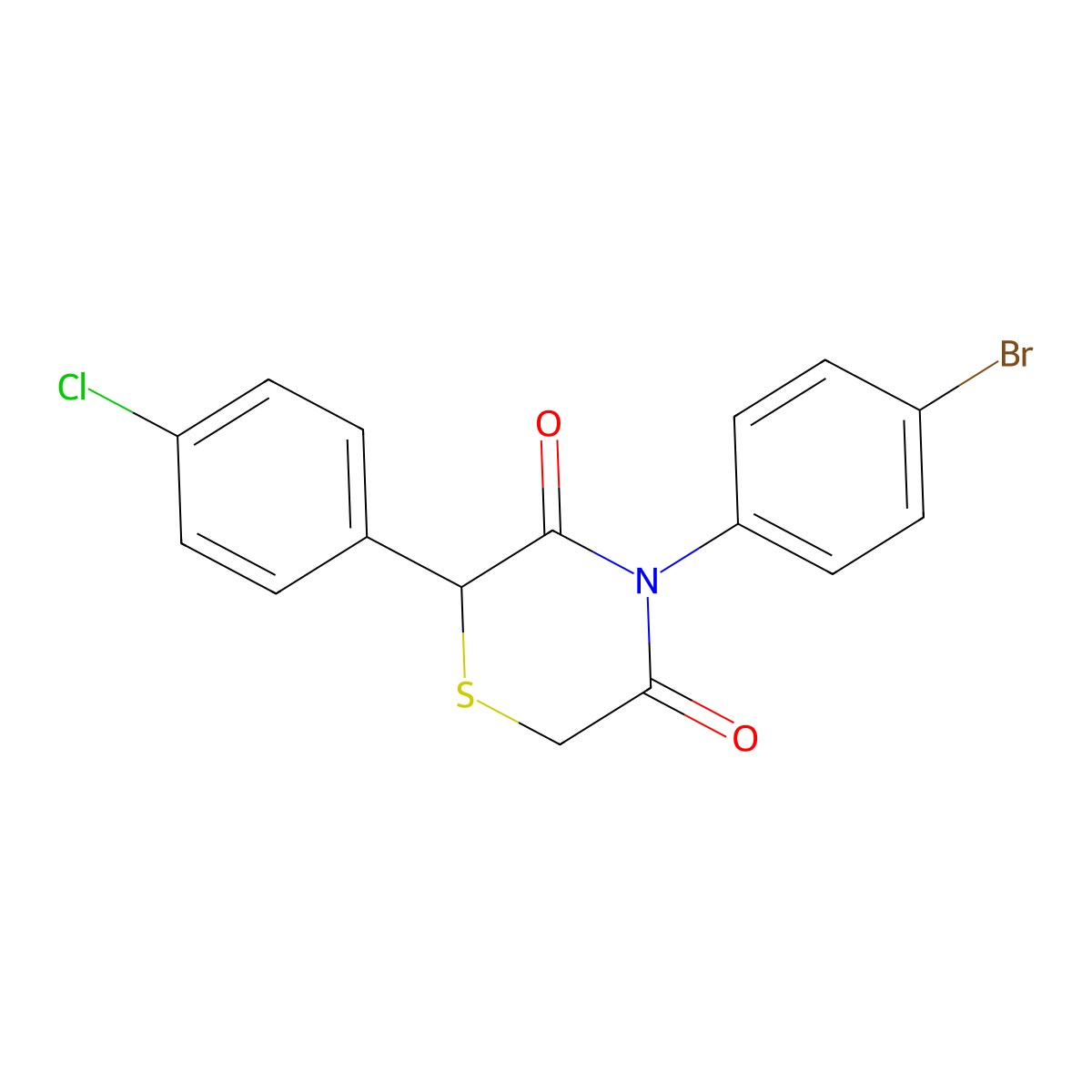 4-(4-Bromophenyl)-2-(4-chlorophenyl)thiomorpholine-3,5-dione molecular structure, CAS 252027-07-9